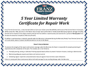 Sample Subterranean Termite Full Treatment Warranty